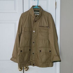Tommy Bahama Field Utility Waxed Tan Bomber Full Zip Snap Jacket  Sz L NWOT